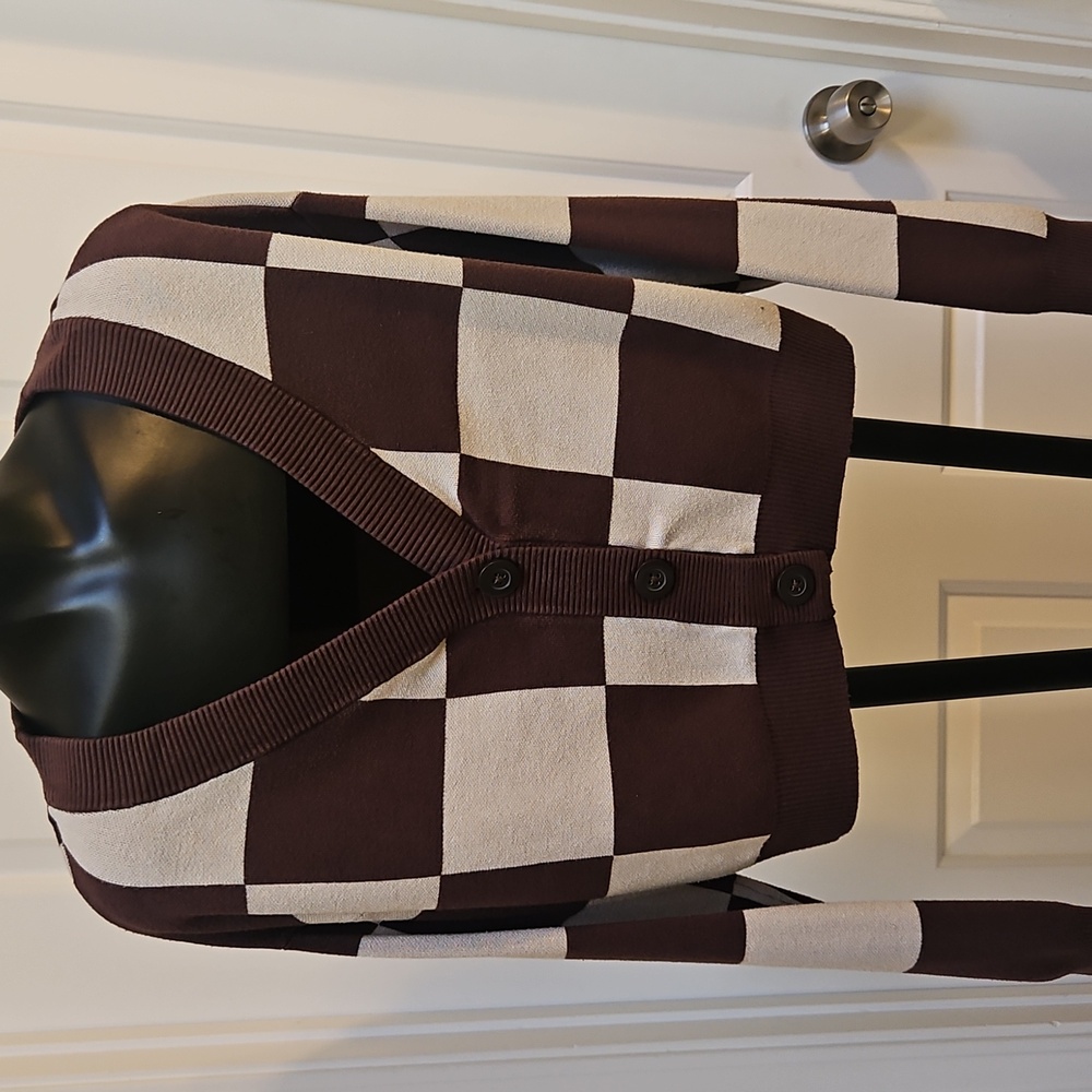 GARAGE Brown Checkered Cardigan Sweater - P/S